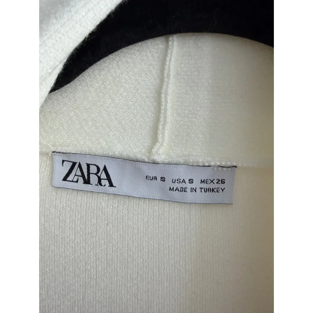 Zara Womens‎ Cream Longline Knit Duster Cardigan Shawl Collar Pockets Size S